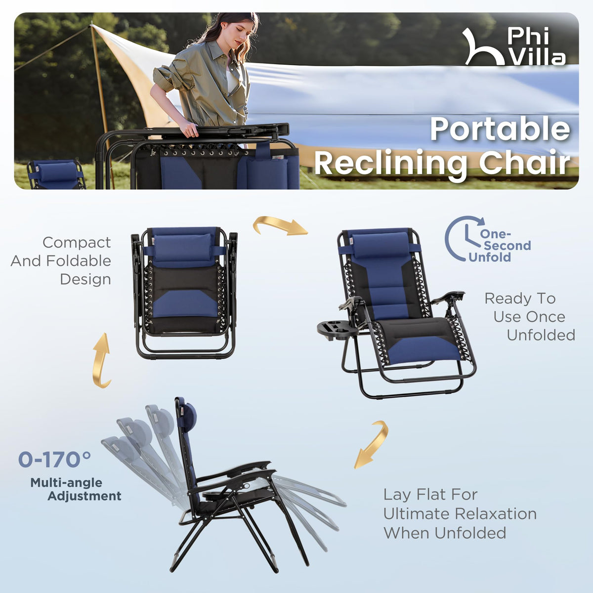 Zero Gravity Chairs Set of 2 Navy Z4334