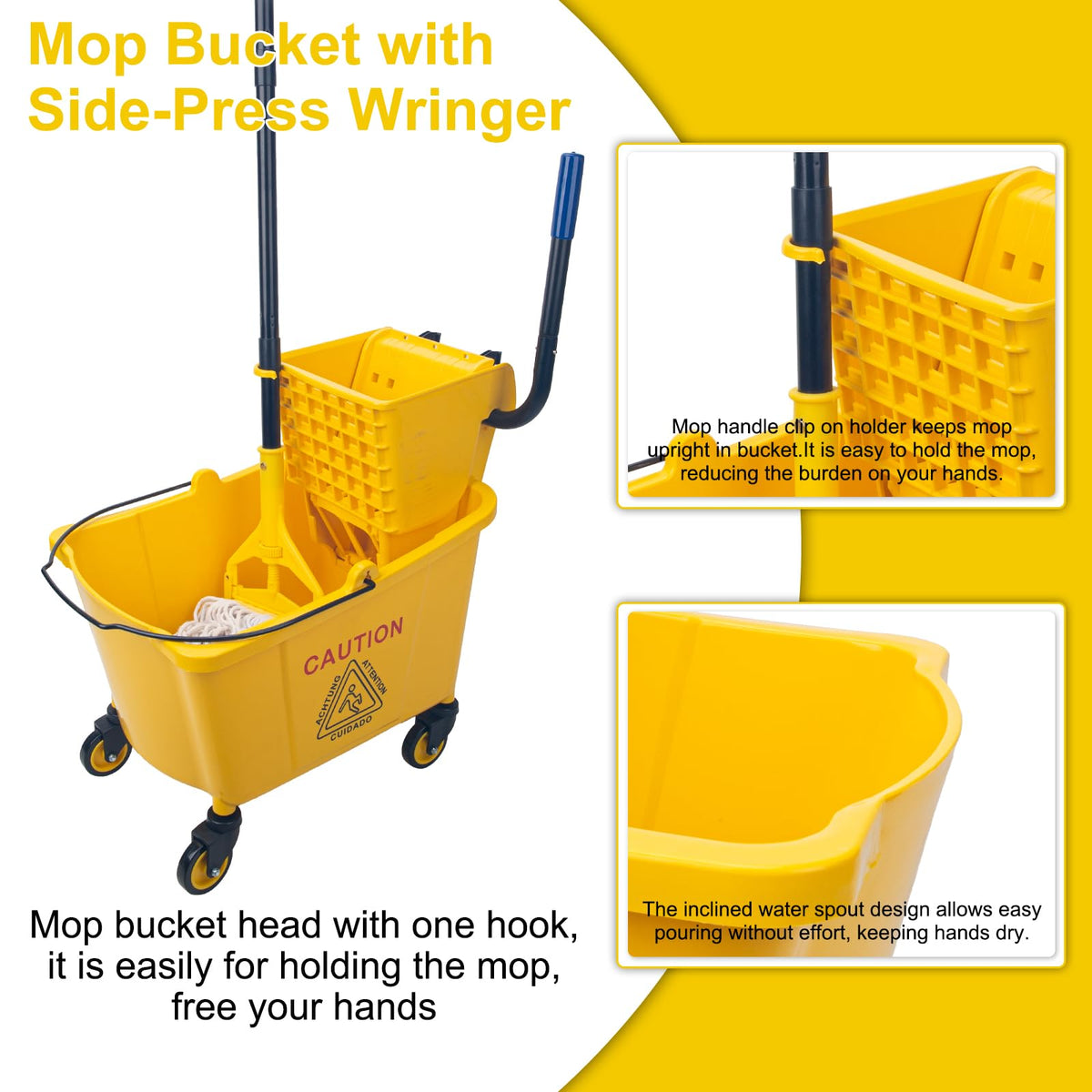 35 Qt Side Press Mop Bucket on Wheels Set, Yellow M4153