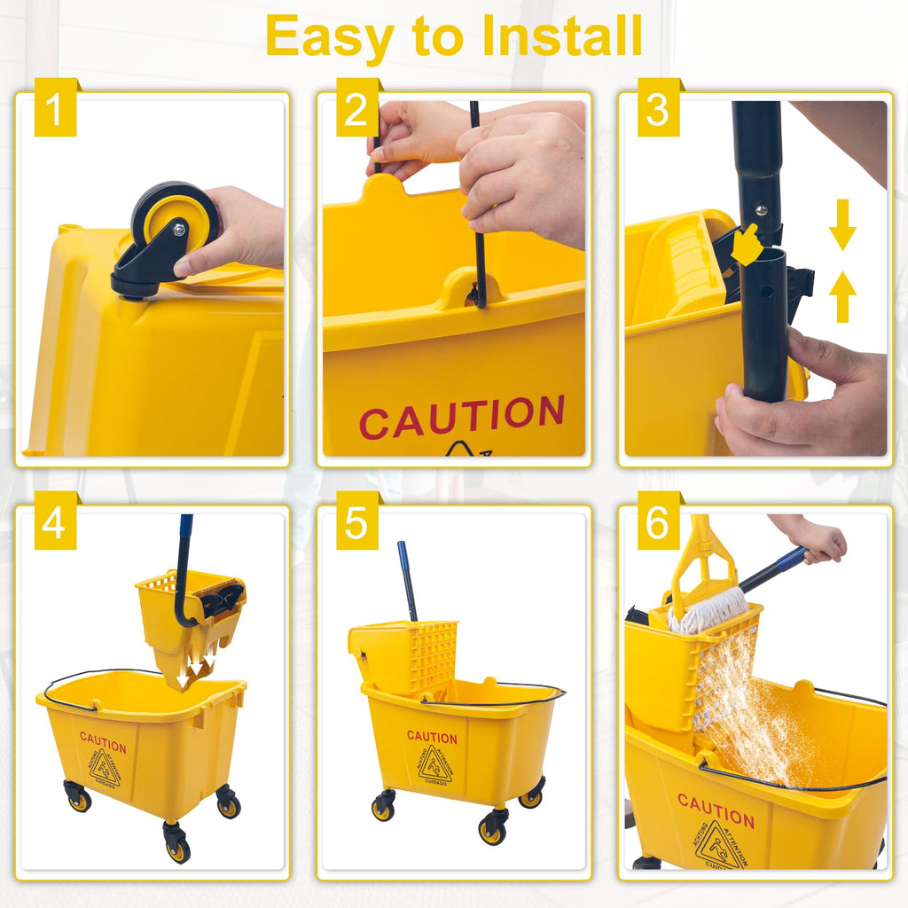 35 Qt Side Press Mop Bucket on Wheels Set, Yellow M4153