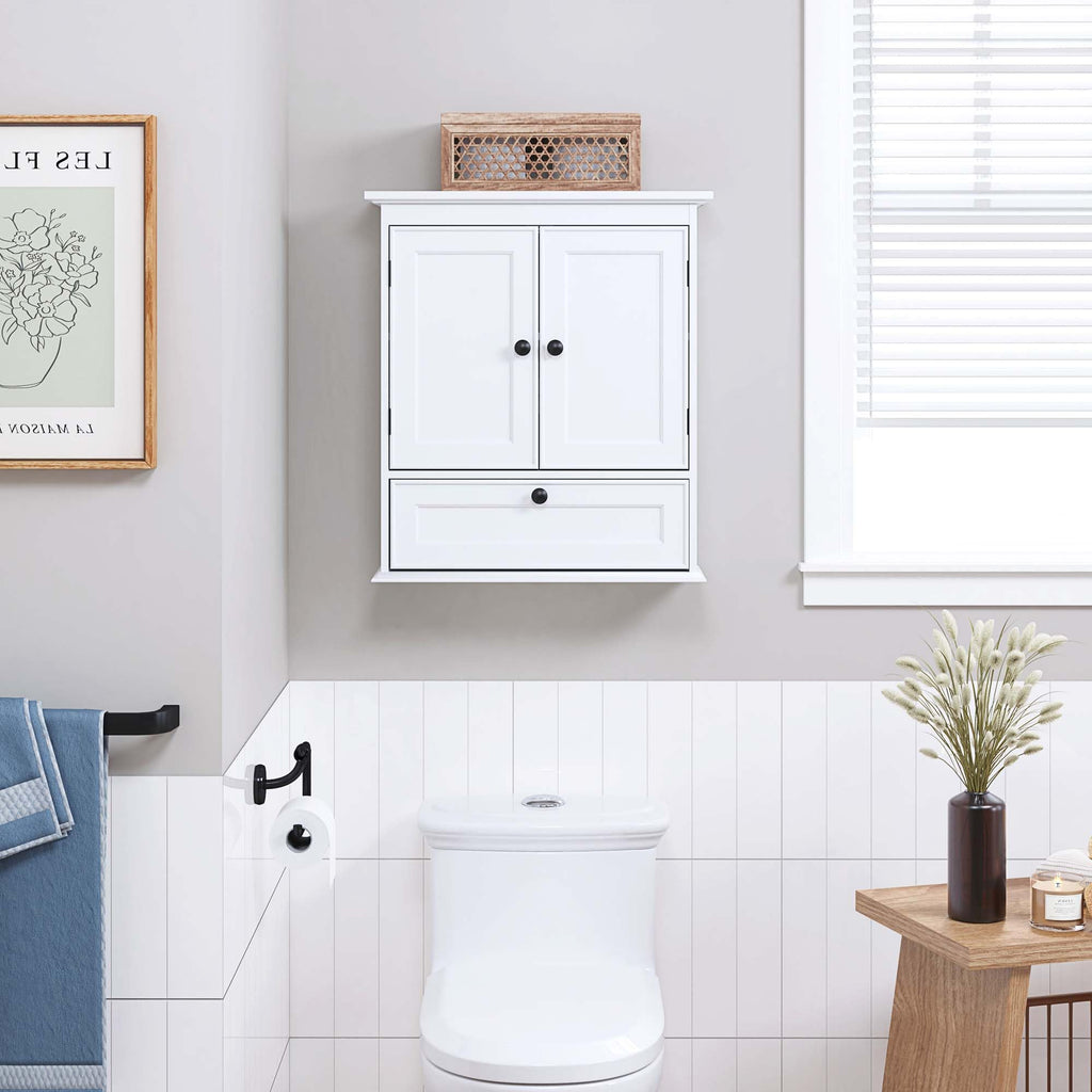 White Bathroom Wall Cabinet with Doors D973626