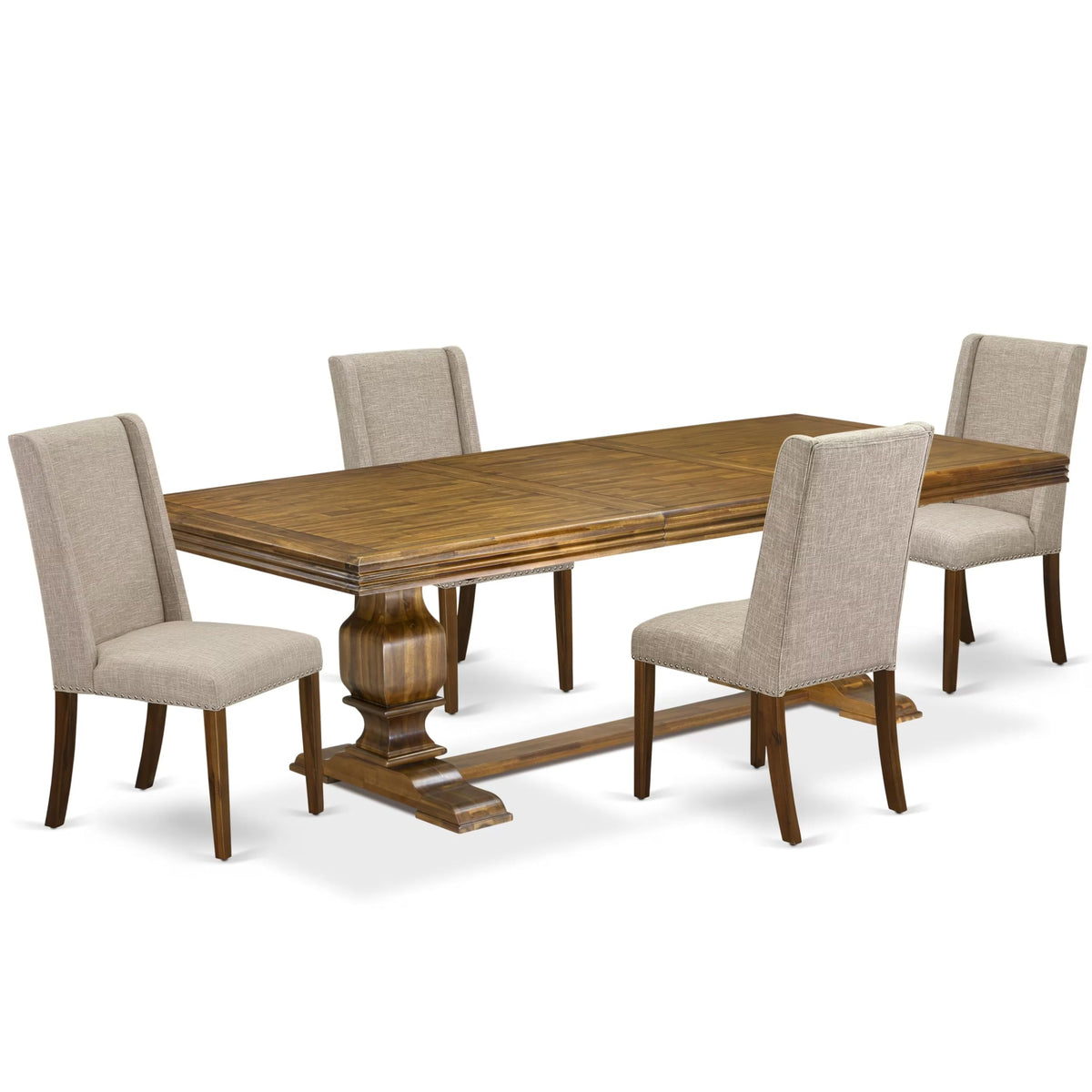 5-piece Wooden Dining Room Set with 4 Light Tan Linen Chairs W29310