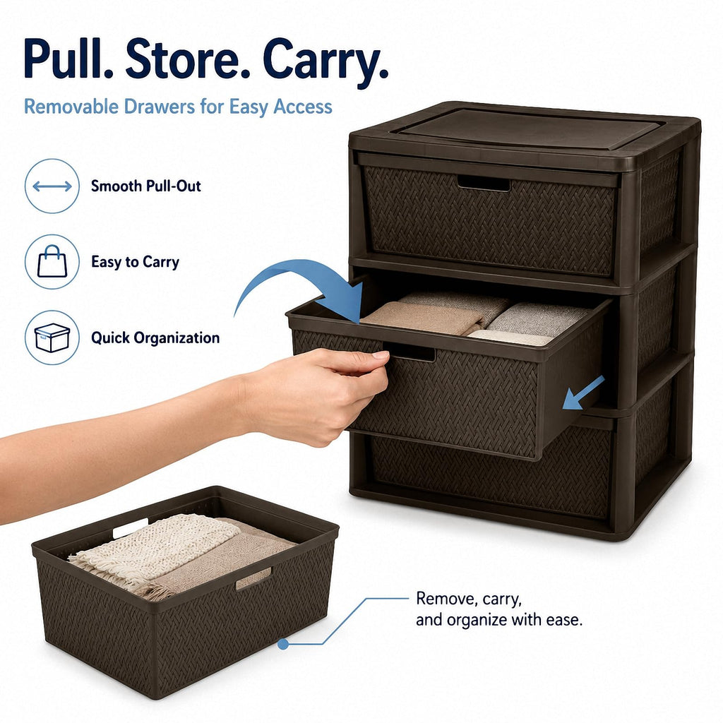 Brown 3 Drawer Plastic Storage Organizer N3190