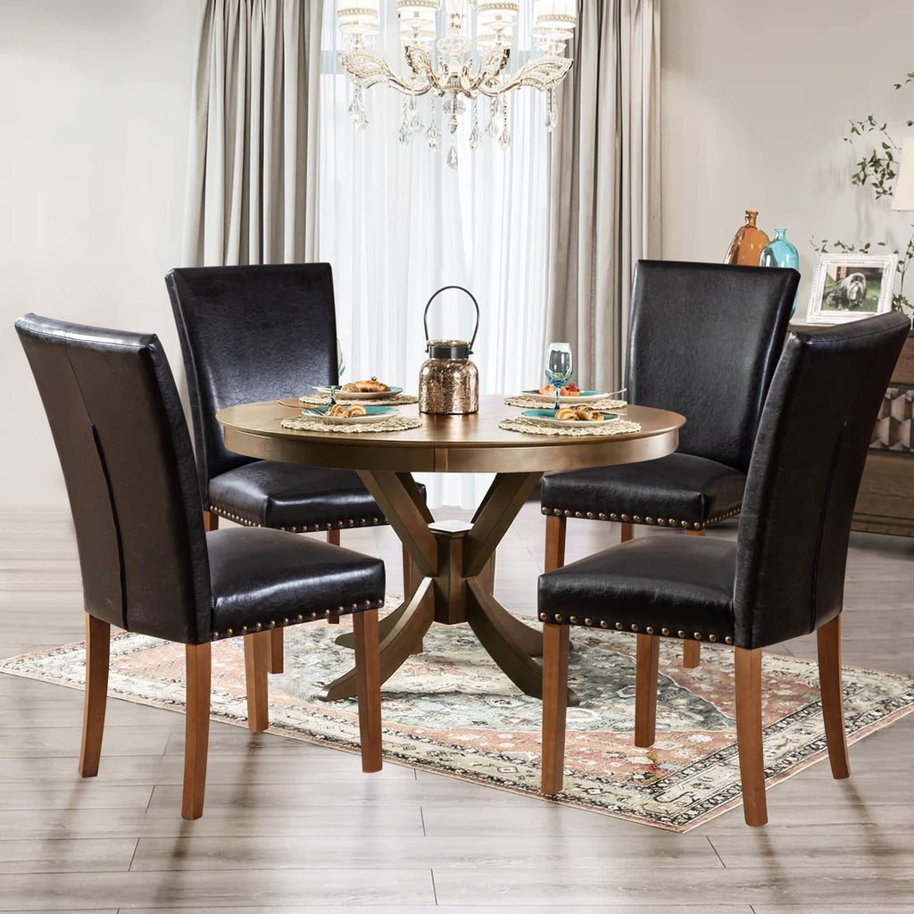Black Upholstered Dining Chairs Set of 6 with Wood Legs L4065