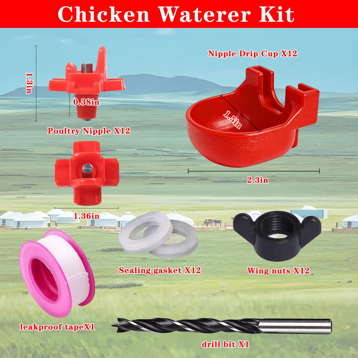 12-Pack Automatic Chicken Water Nipples with Cups N285