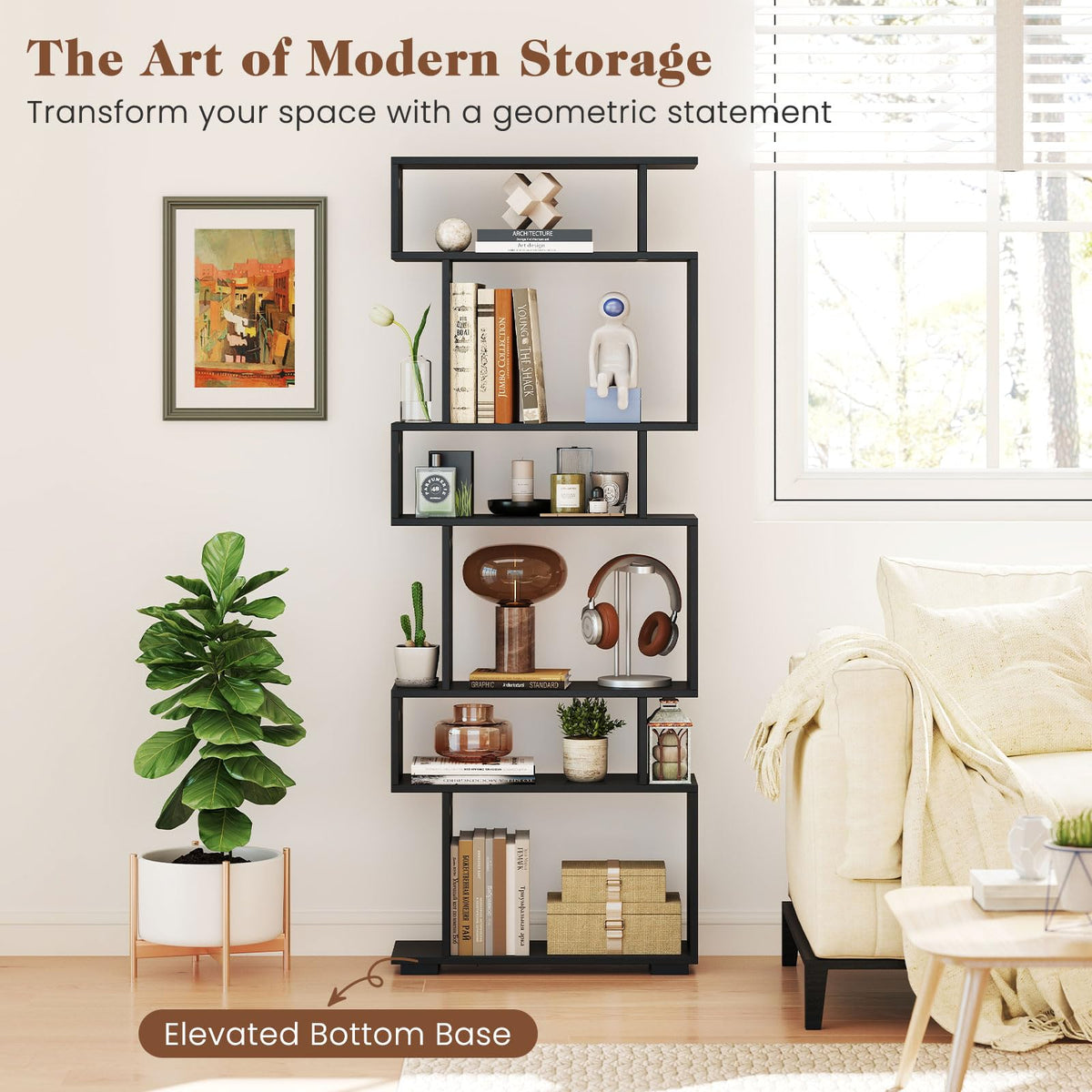 6-Tier S-Shaped Wooden Bookshelf T993