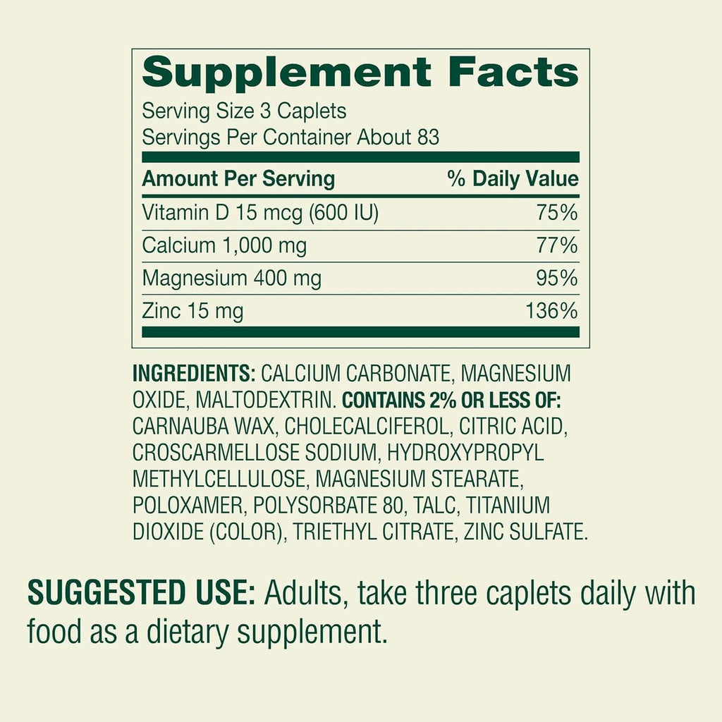 Calcium Magnesium Zinc with Vitamin D3 250 Caplets T78503