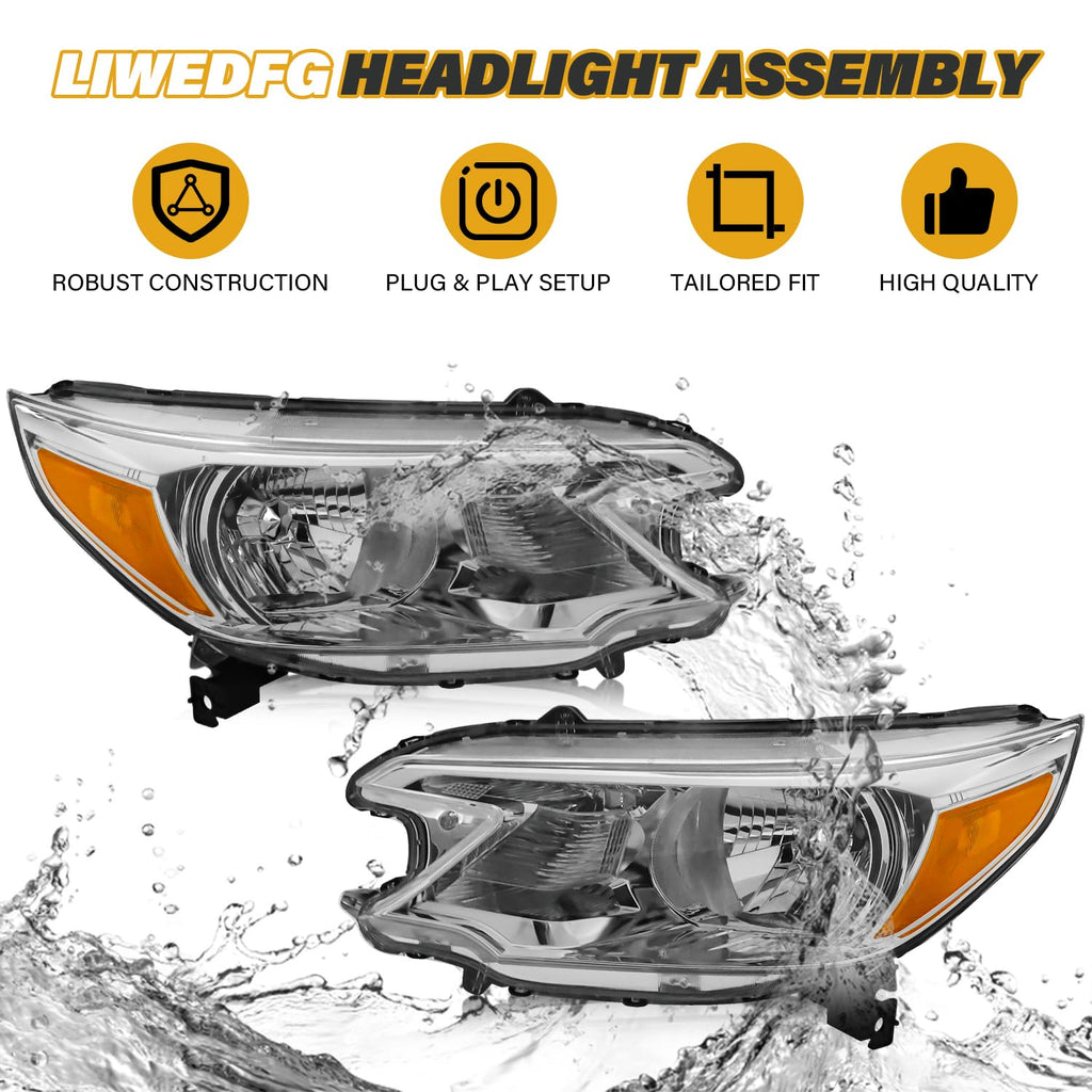 Halogen Headlight Assembly Pair Set Chrome Housing Amber Reflector F6863