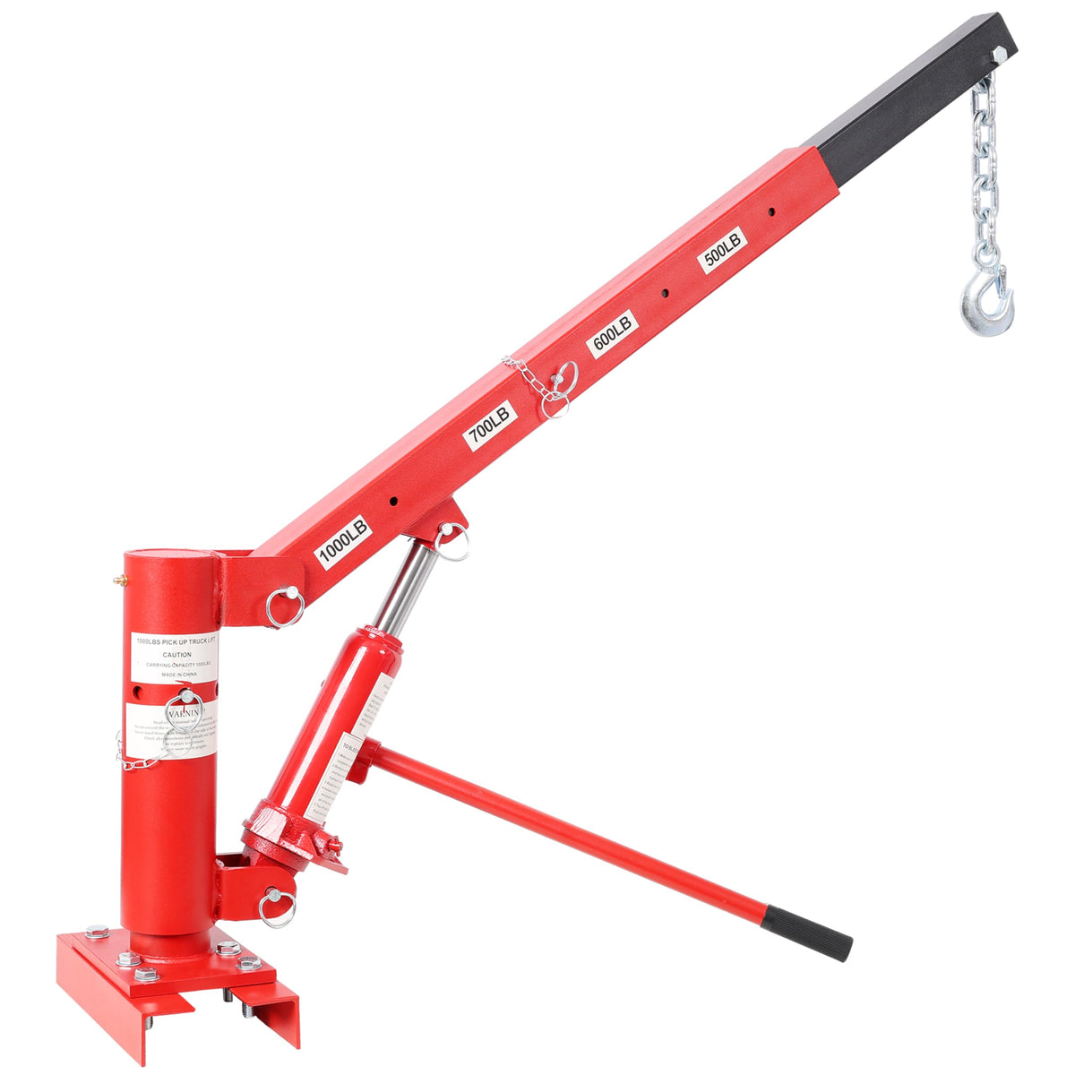 Hydraulic Pickup Truck Crane, 1000 lbs Capacity, 360° Swivel, Red L621