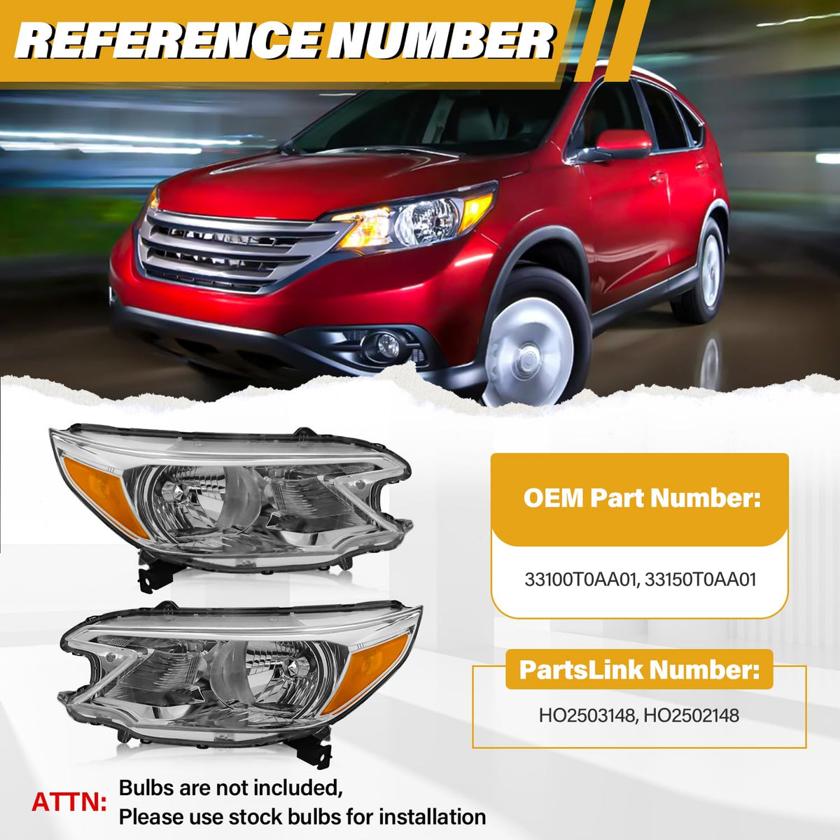 Halogen Headlight Assembly Pair Set Chrome Housing Amber Reflector F6863