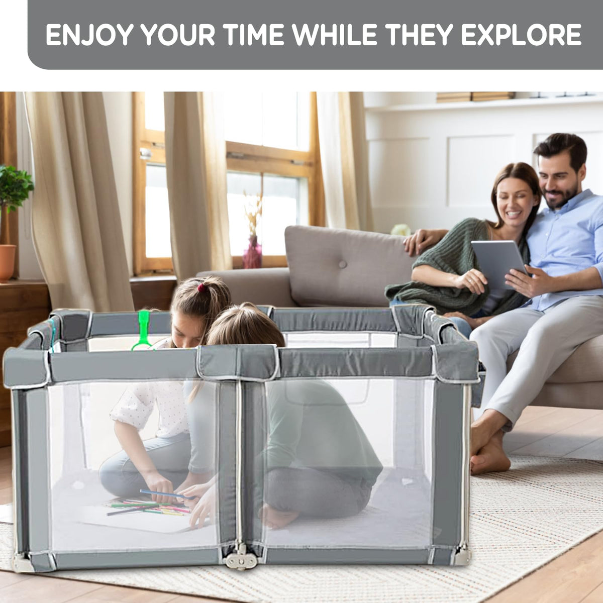 Foldable Baby Playpen with Mat W859748
