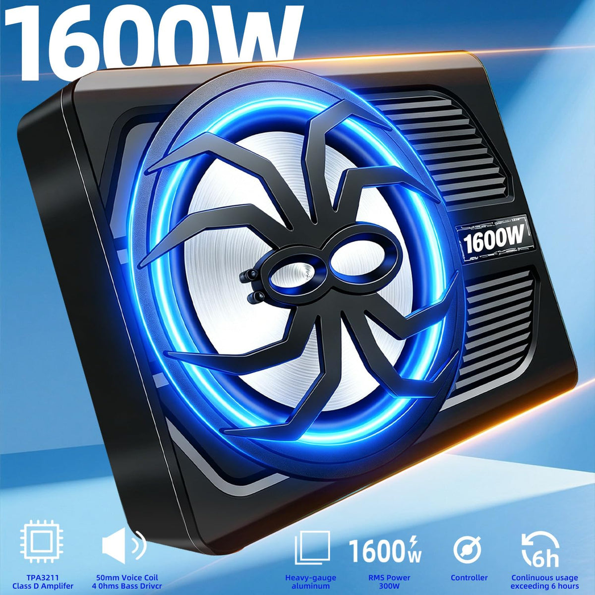 10" 1600W Under Seat Powered Subwoofer with Built-in Amp P1028