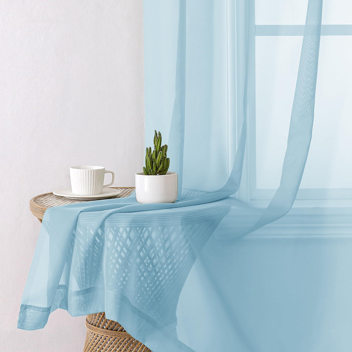 2 Pack Sky Blue Sheer Curtain Drapes 84 Inch Length 2 Panels D9117