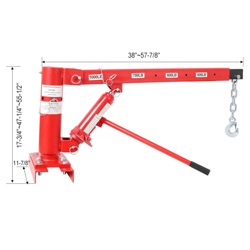 Hydraulic Pickup Truck Crane, 1000 lbs Capacity, 360° Swivel, Red L621