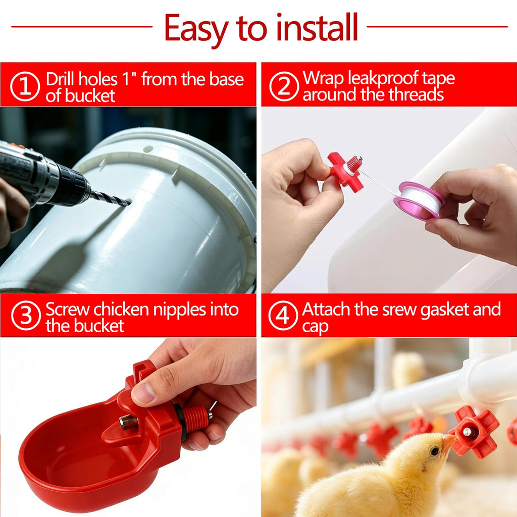 12-Pack Automatic Chicken Water Nipples with Cups N285