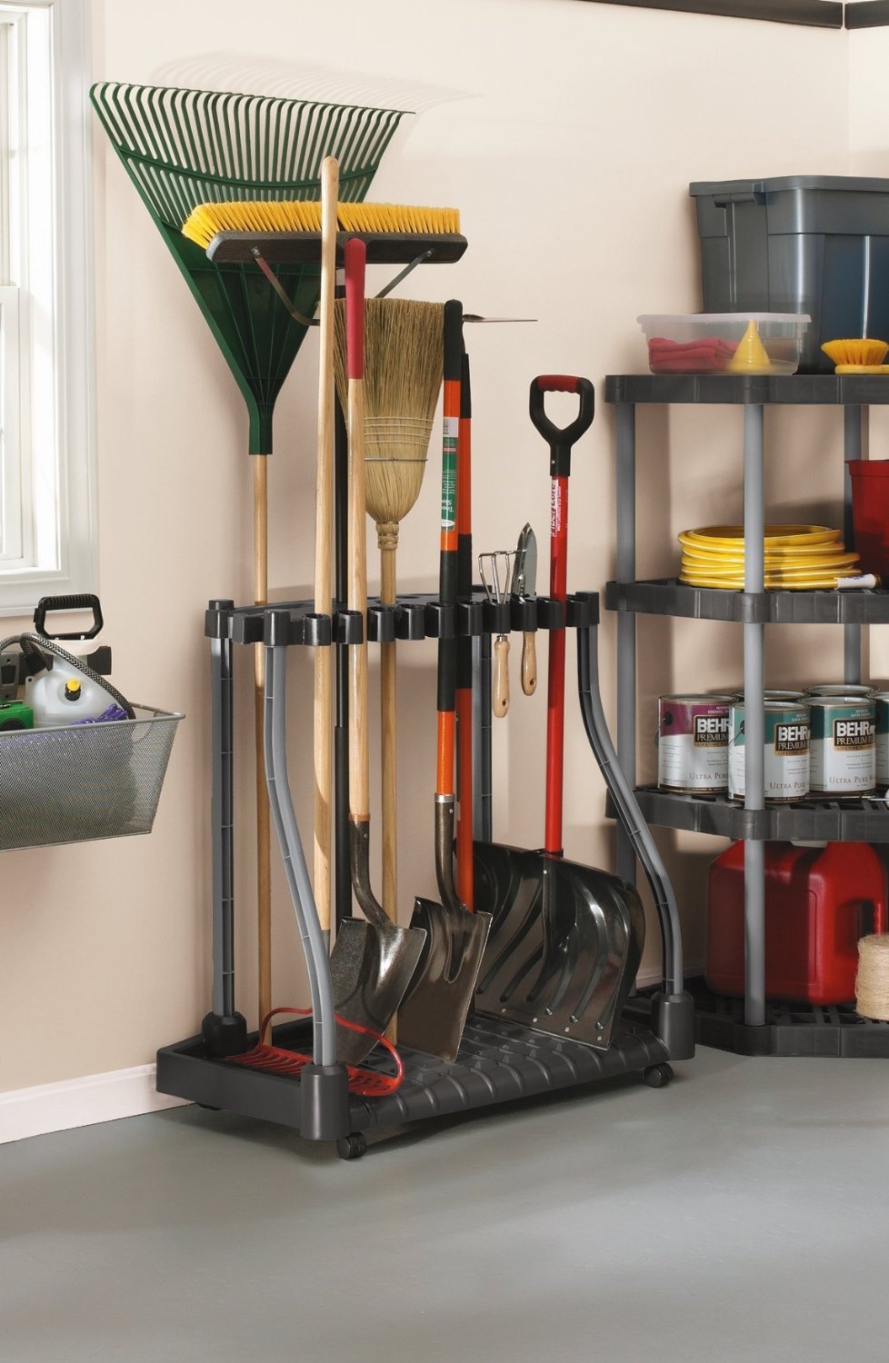 Black Wheeled Garage Tool Tower Rack L2298