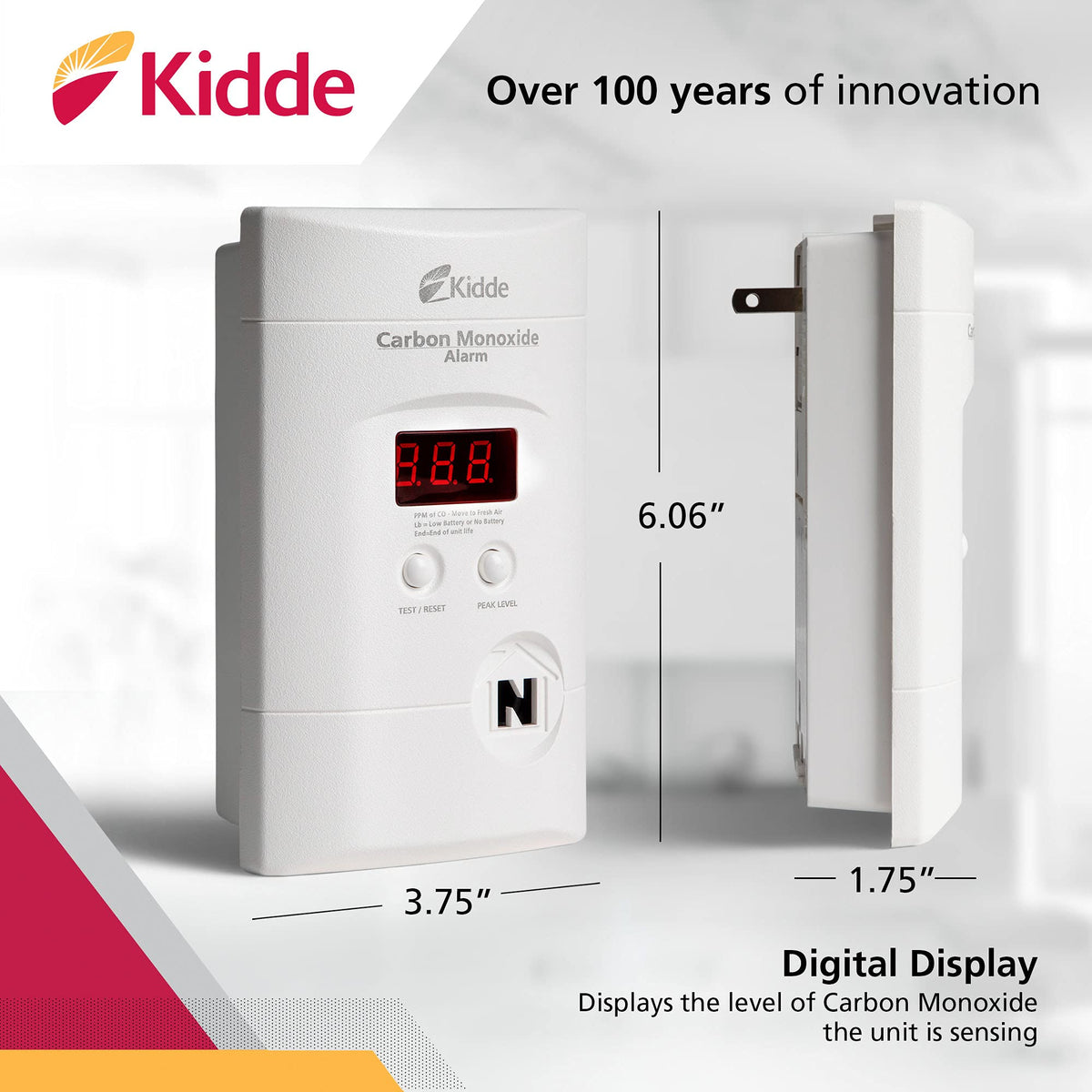 Carbon Monoxide Detector, Plug-In with Digital Display B9354