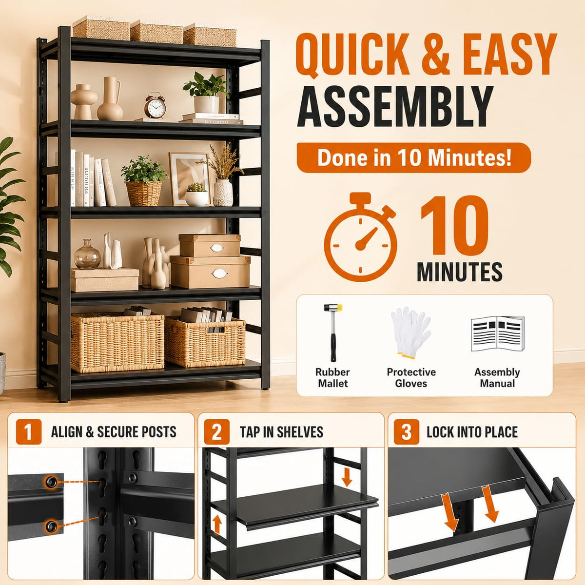 5 Tier Black Metal Bookshelf C75948