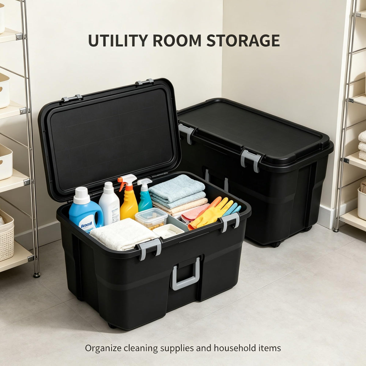 Black 2 Pack 22 Gallon Wheeled Plastic Storage Trunk B79565