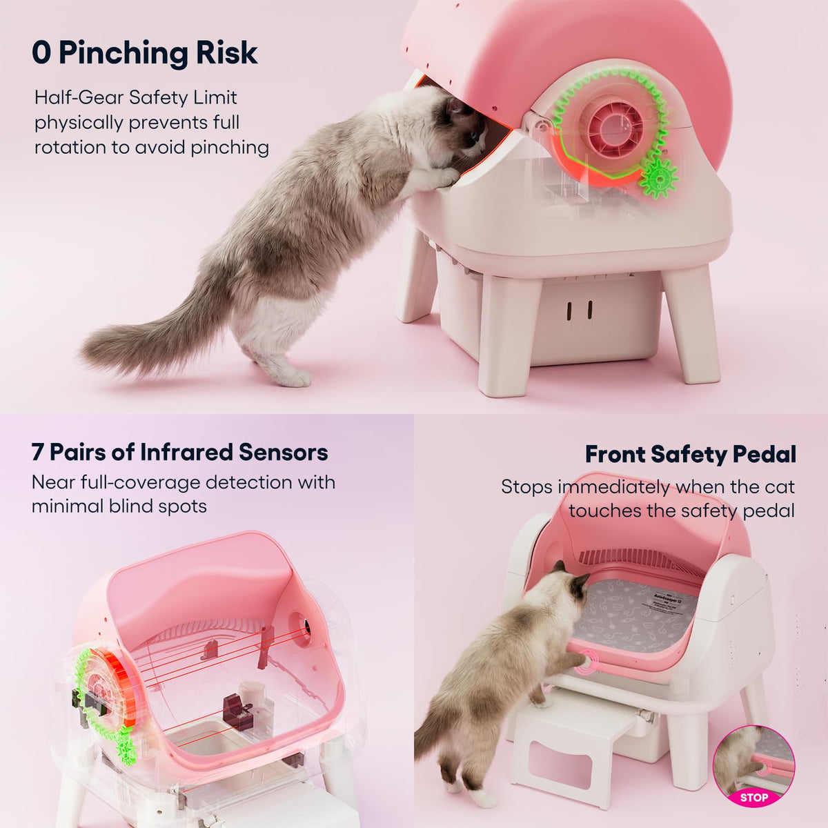 Self Cleaning Open Top Automatic Cat Litter Box Pink K3128