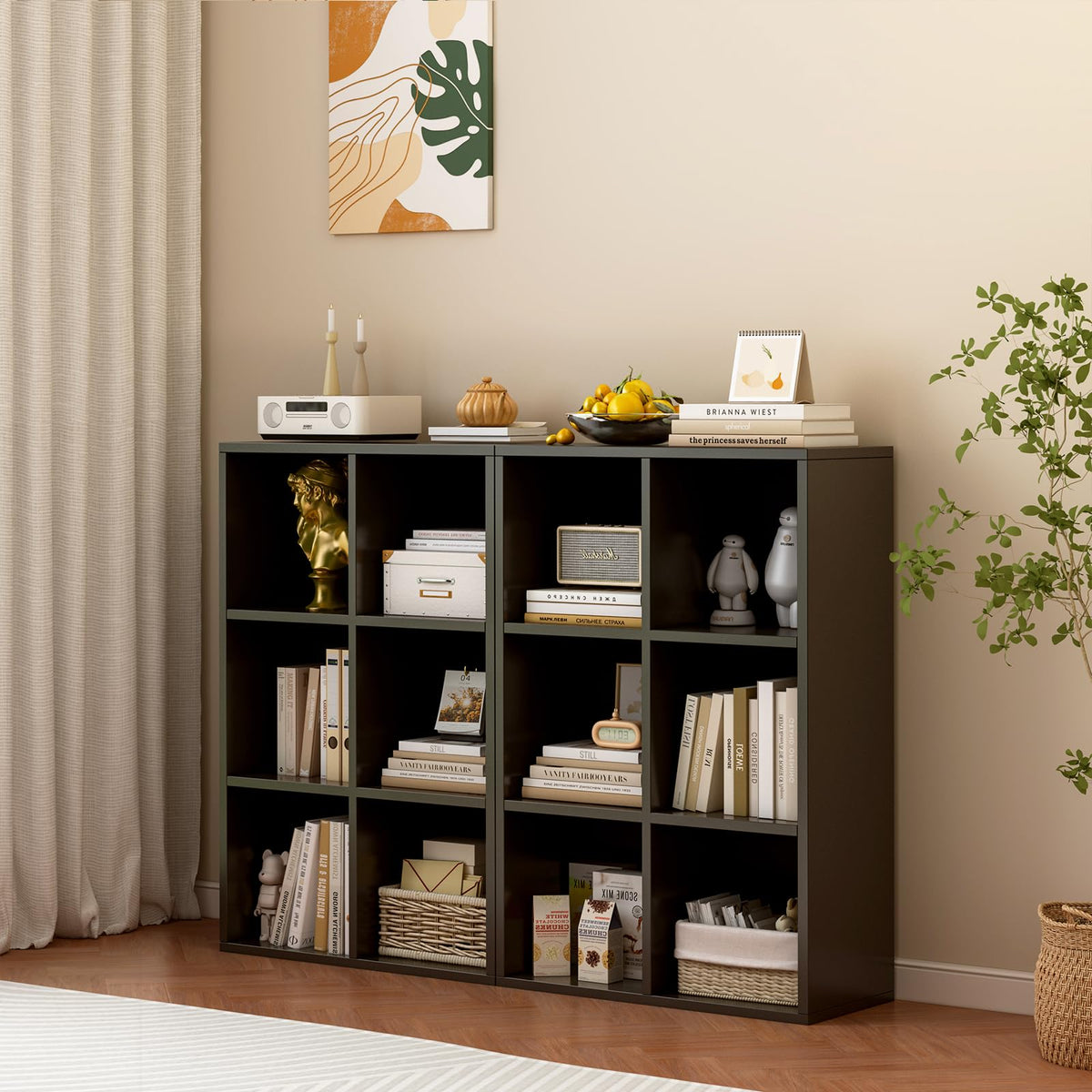 Black 6-Cube Storage Shelf Bookcase F10153