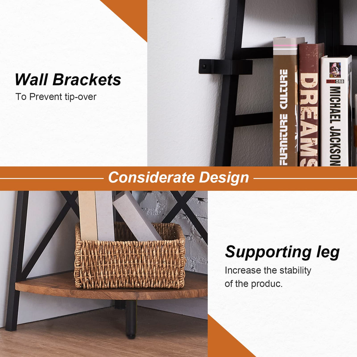 5 Tier 72 Inch Tall Corner Bookshelf P43409