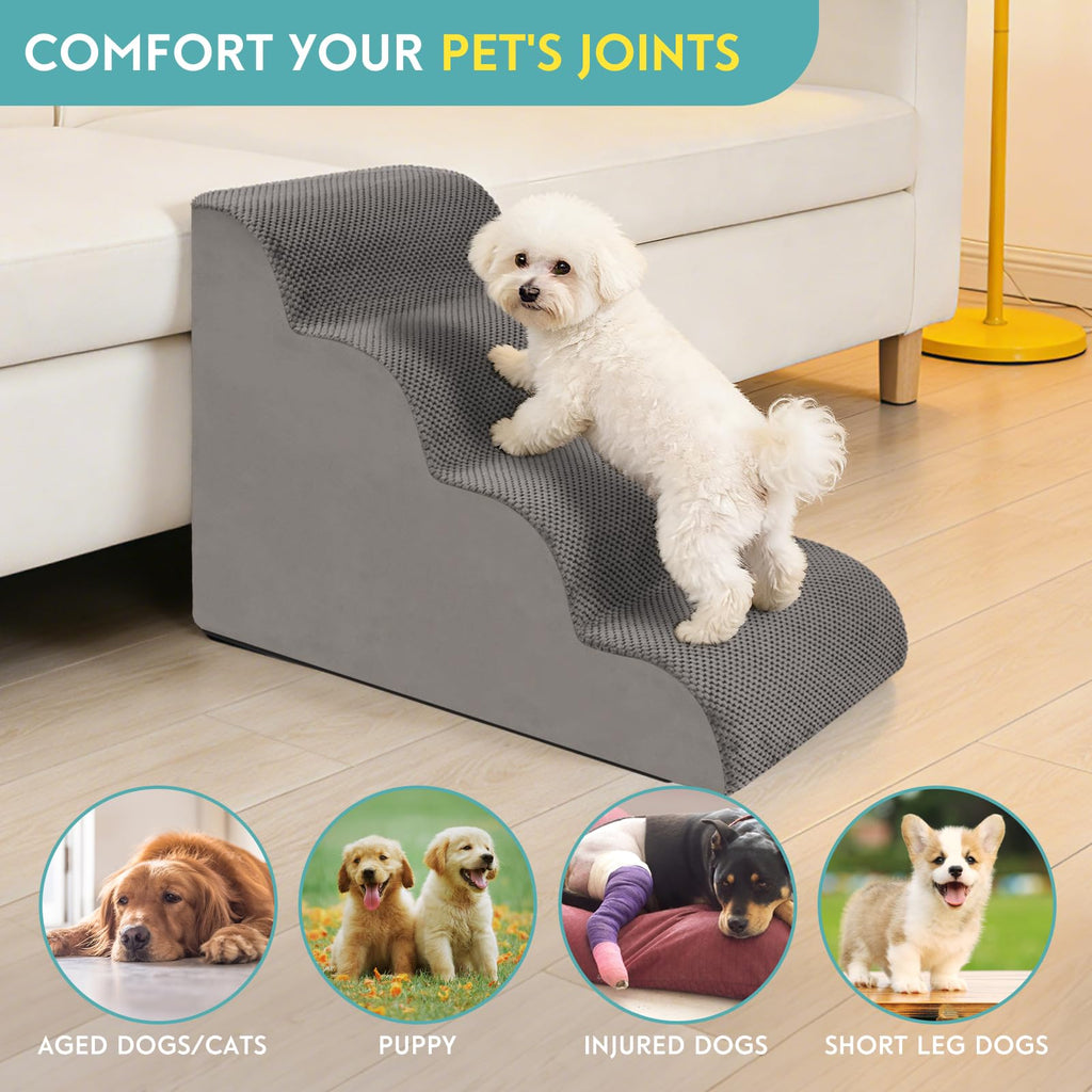 19.7" H 4-Steps Dog Stairs with 30D High Density Foam, Corduroy Fabric, Non-Slip Bottom P651891