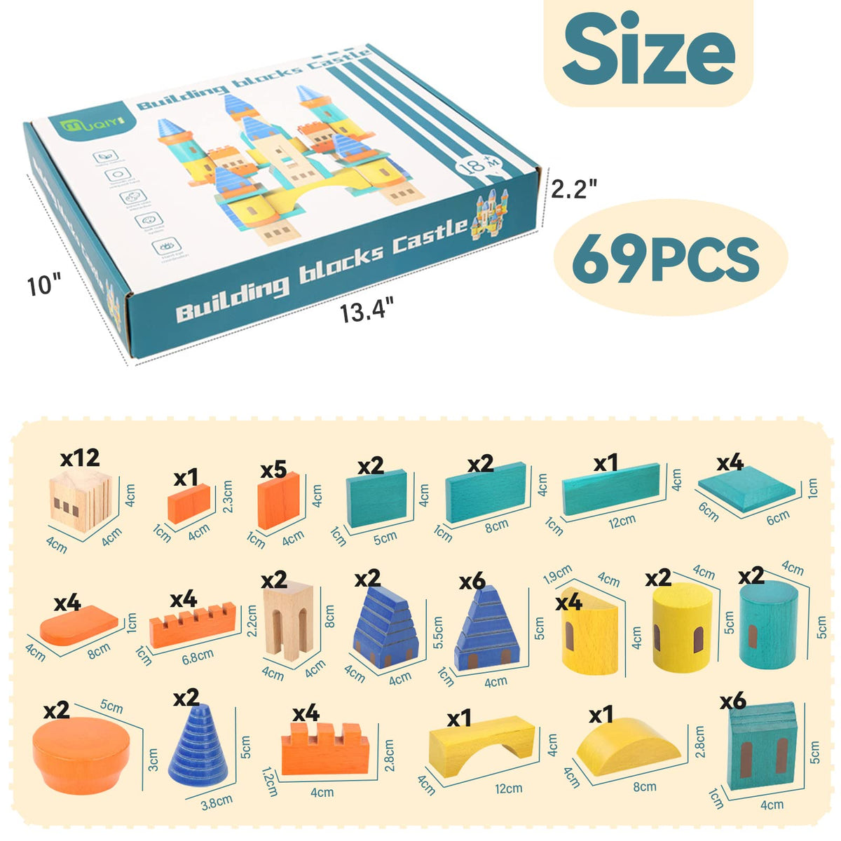 69 Pcs Wooden Building Blocks Set O162519