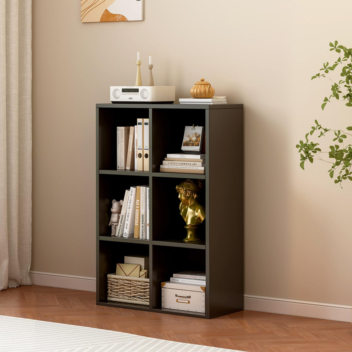 Black 6-Cube Storage Shelf Bookcase F10153