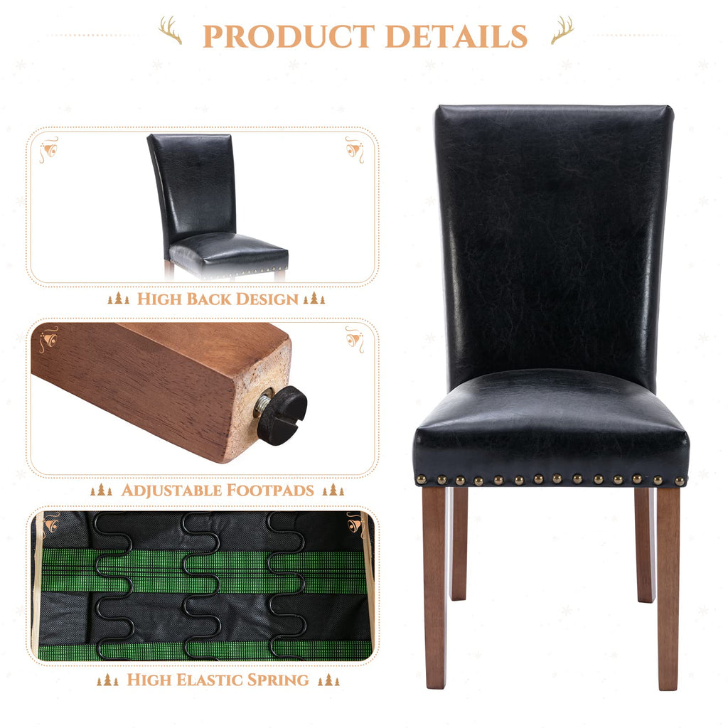 Black Upholstered Dining Chairs Set of 6 with Wood Legs L4065