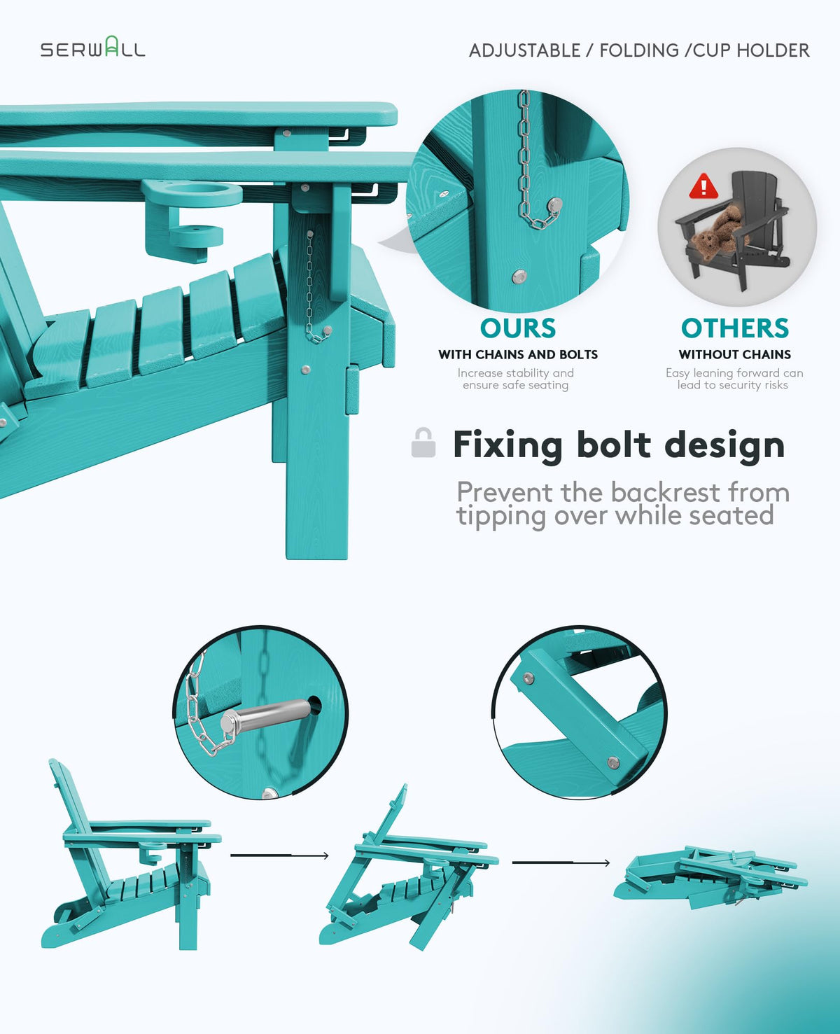 Folding Adjustable Adirondack Chair with Cup Holder V289827