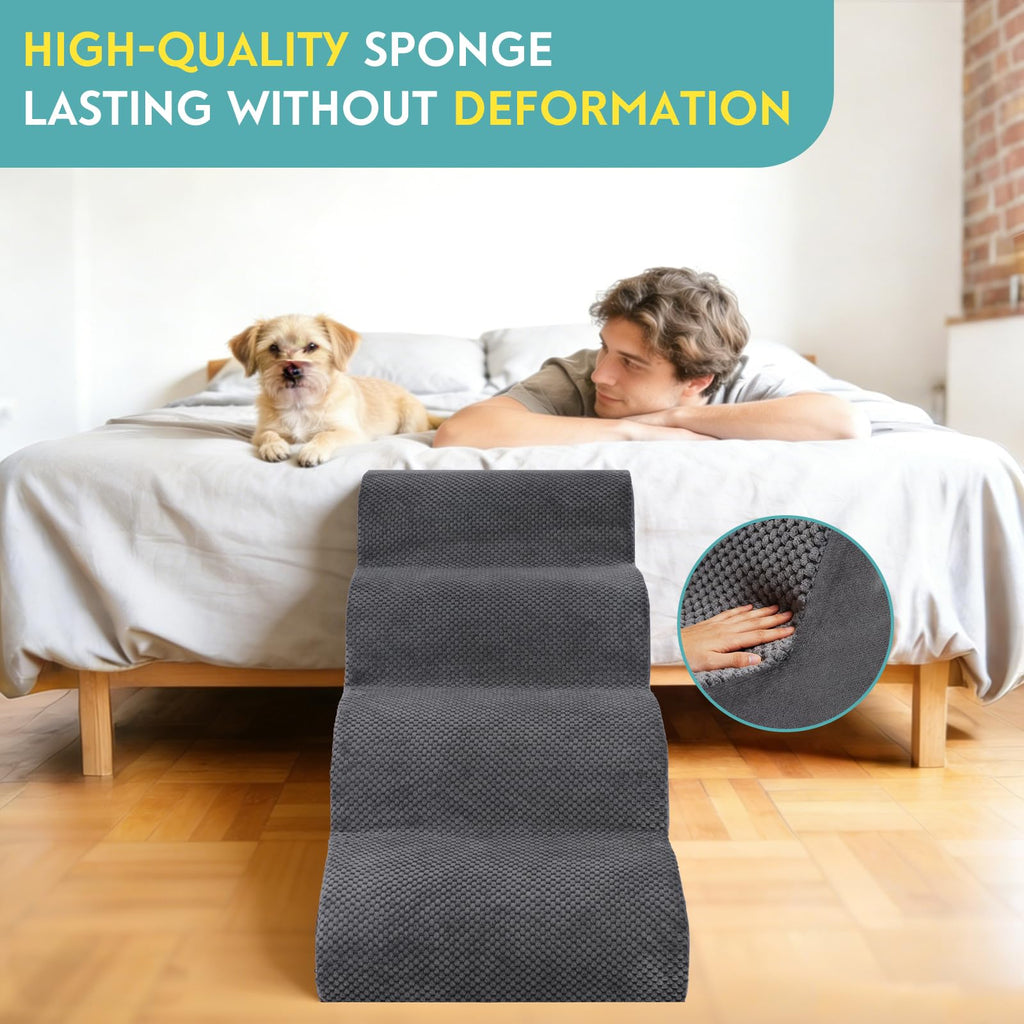 19.7" H 4-Steps Dog Stairs with 30D High Density Foam, Corduroy Fabric, Non-Slip Bottom P651891