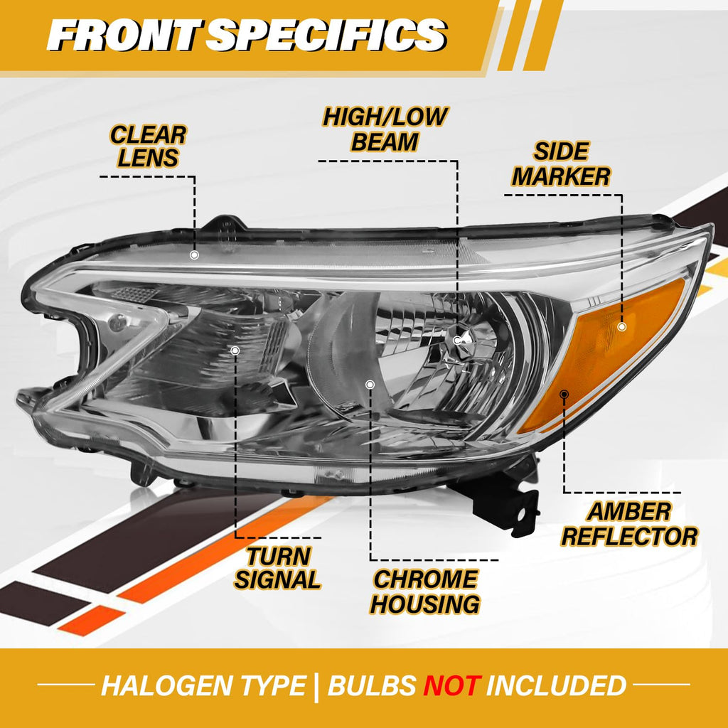 Halogen Headlight Assembly Pair Set Chrome Housing Amber Reflector F6863