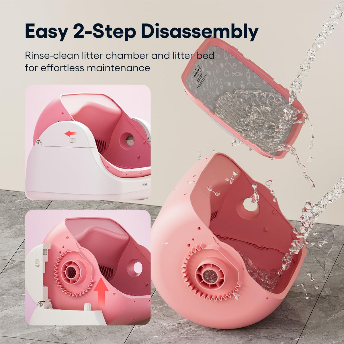 Self Cleaning Open Top Automatic Cat Litter Box Pink K3128
