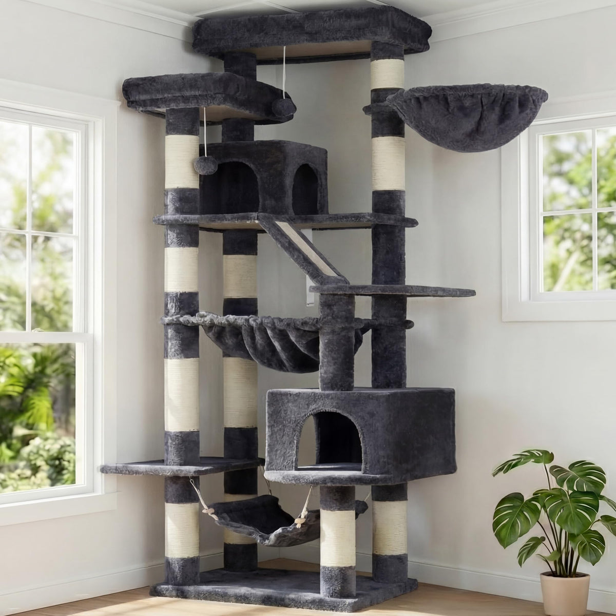 71-Inch-Tall Cat Tree with 2 Perches A96288