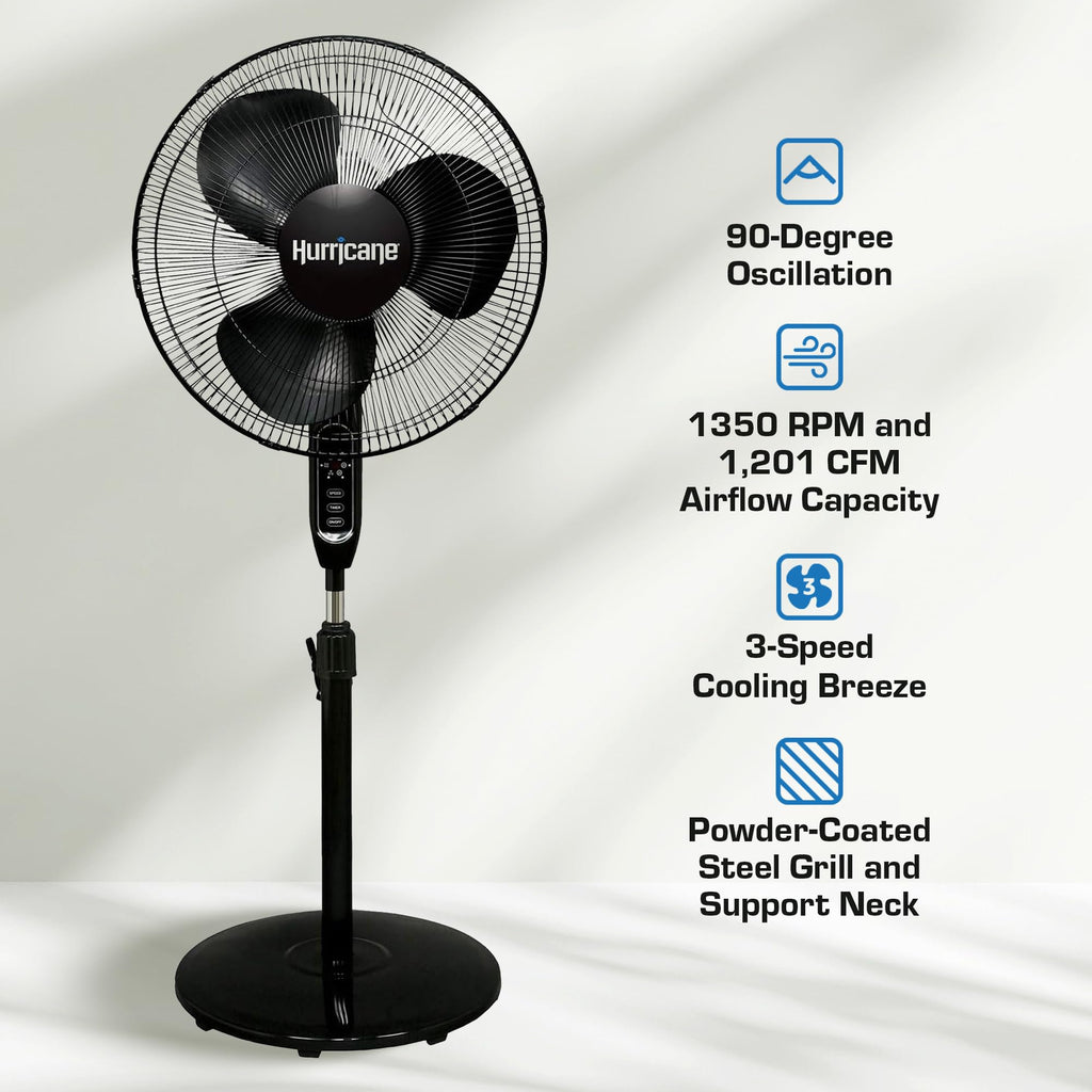 Black 16" Oscillating Pedestal Stand Fan with Remote Control L1875