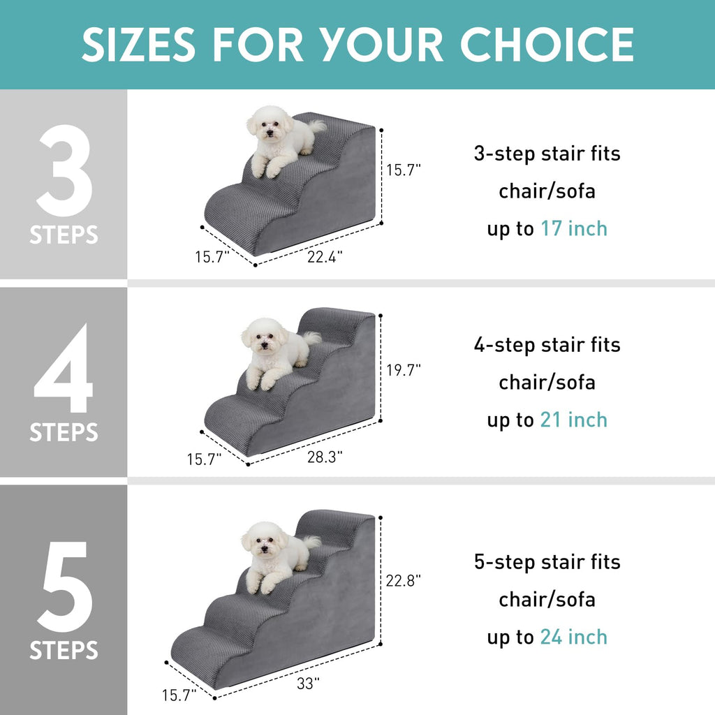 19.7" H 4-Steps Dog Stairs with 30D High Density Foam, Corduroy Fabric, Non-Slip Bottom P651891
