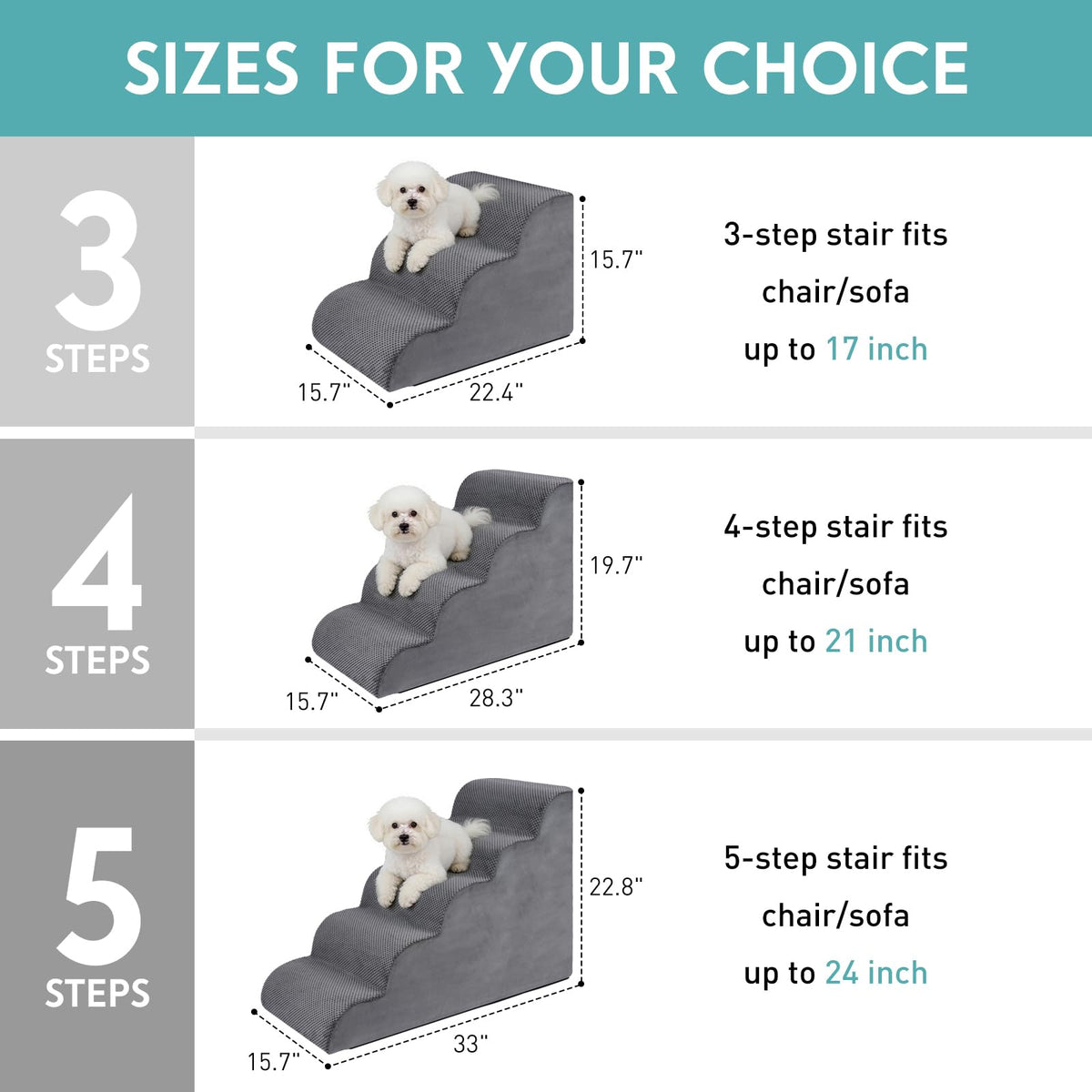 19.7" H 4-Steps Dog Stairs with 30D High Density Foam, Corduroy Fabric, Non-Slip Bottom P651891