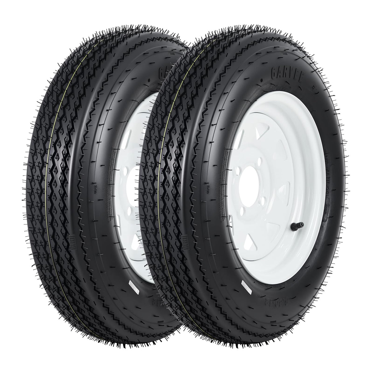 2-Pack Trailer Tires on Rims 5.30-12 4 Lug White Wheels P399