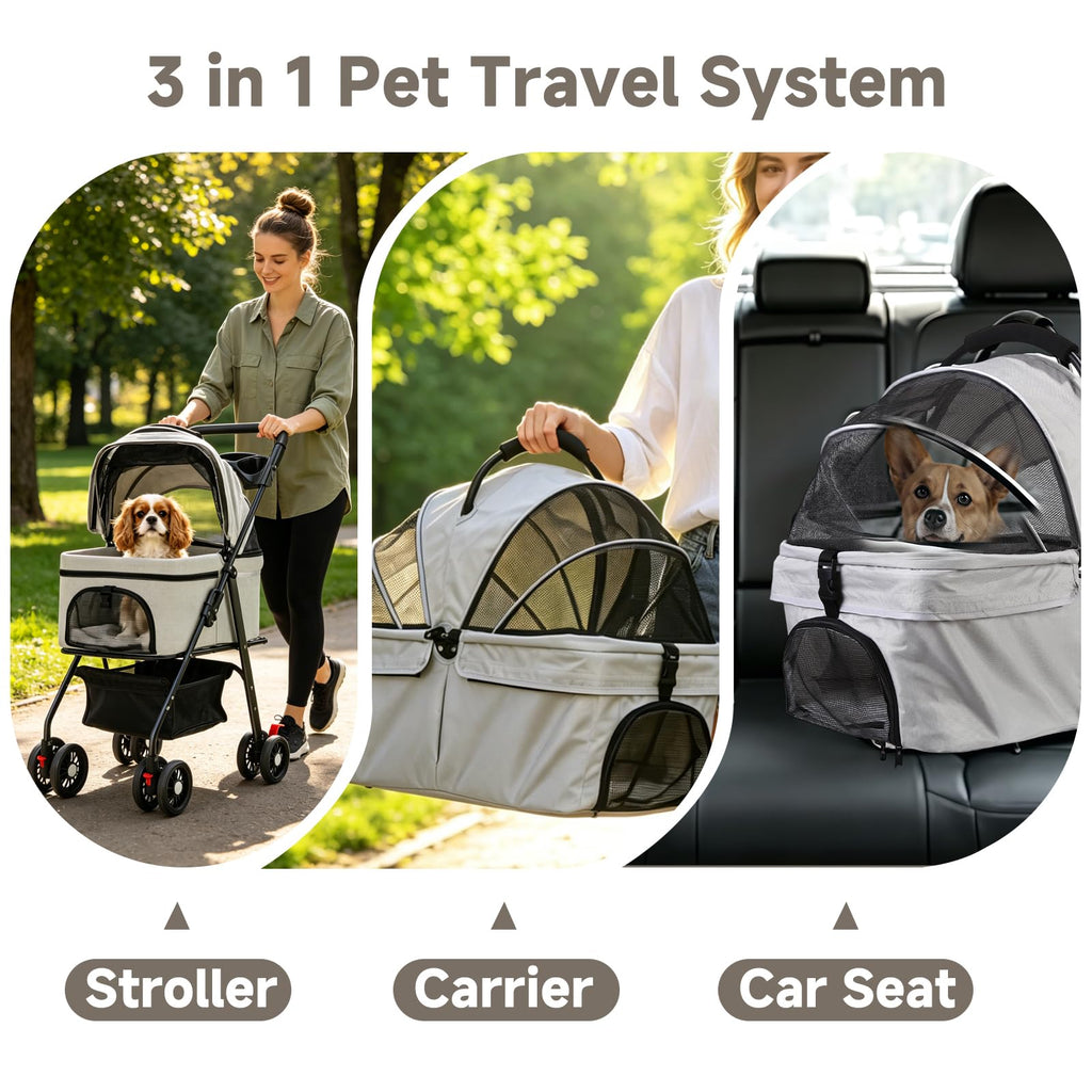 4 Wheels Foldable Pet Stroller with Detachable Carrier C9883