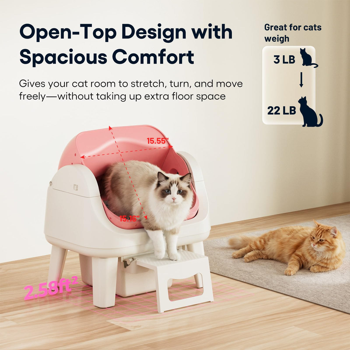 Self Cleaning Open Top Automatic Cat Litter Box Pink K3128