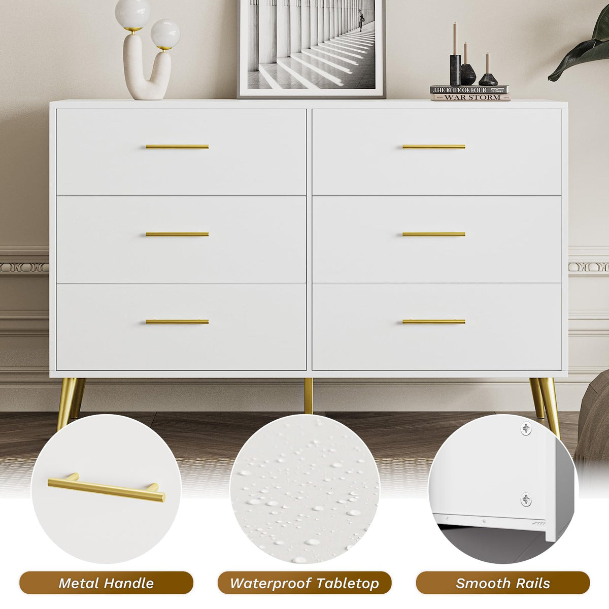 White 6 Drawer Dresser B31165