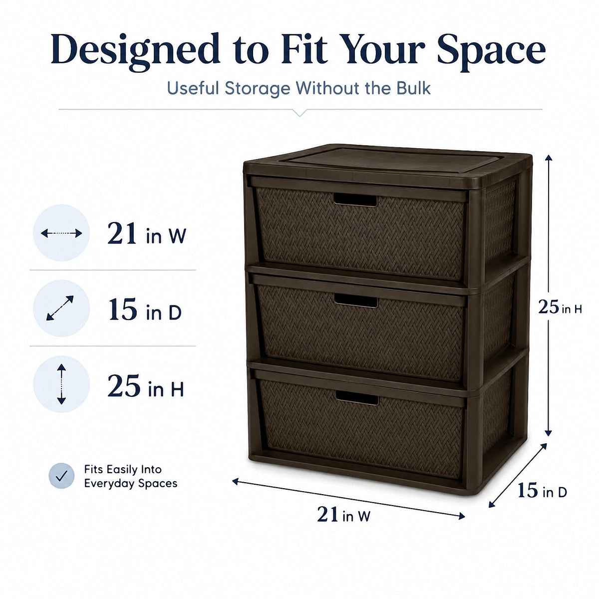 Brown 3 Drawer Plastic Storage Organizer N3190