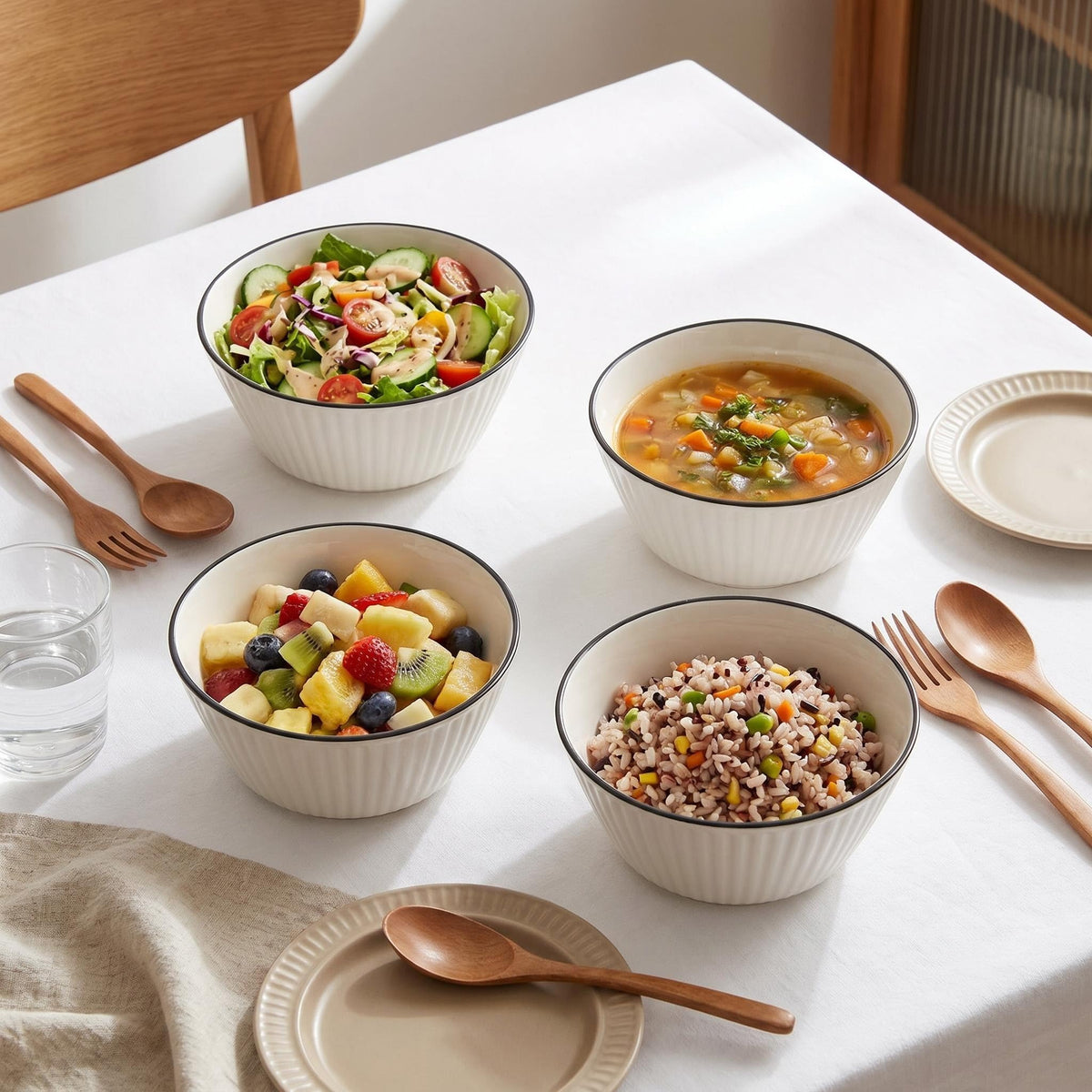 White Ceramic Serving Bowls Set of 4 V2830
