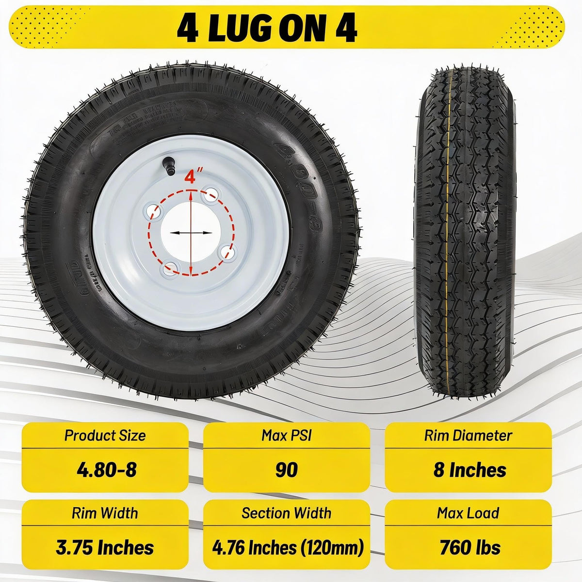 4.80-8 Trailer Tire 4 Lug 2 Pack A56465
