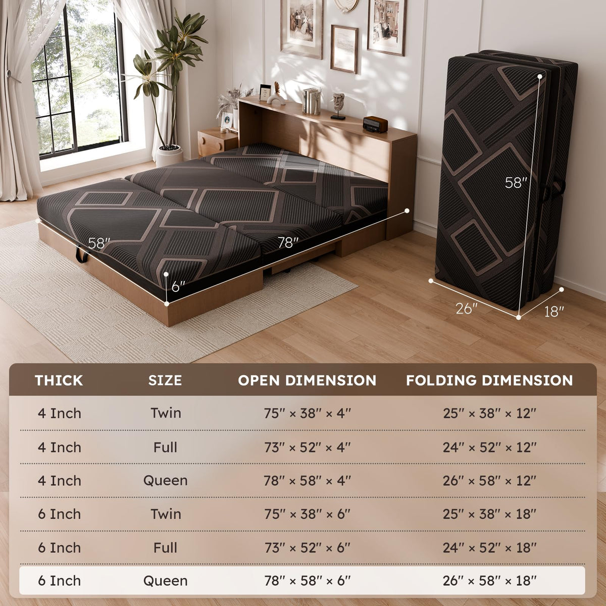 4 Inch Trifold Memory Foam Mattress W848508