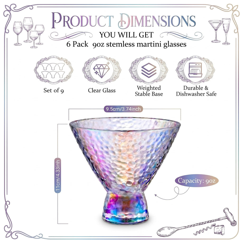Set of 6 Stemless Martini Glasses 9oz Multicolor K30125