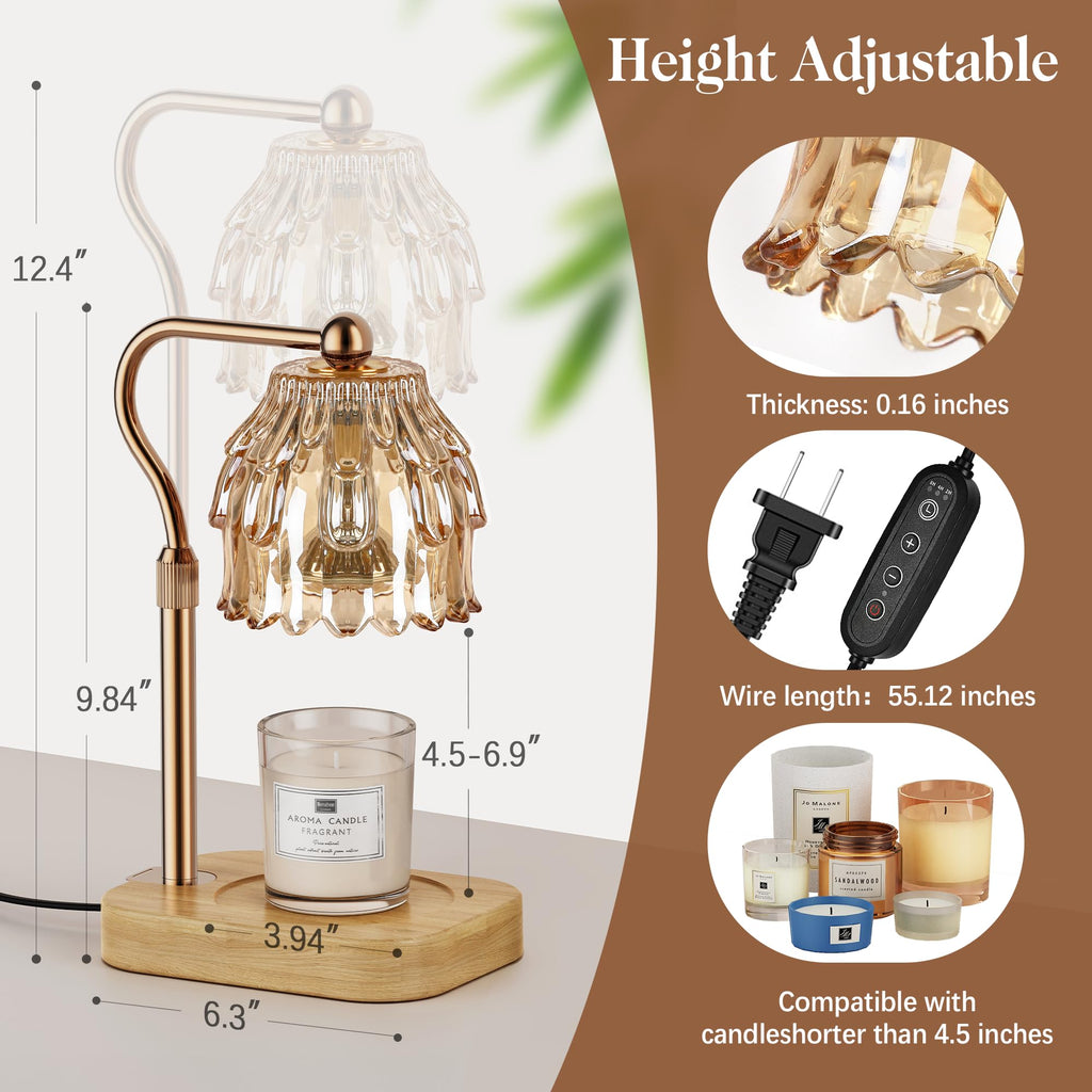 Candle Warmer Lamp with Timer Dimmer Adjustable Height Glass K810287
