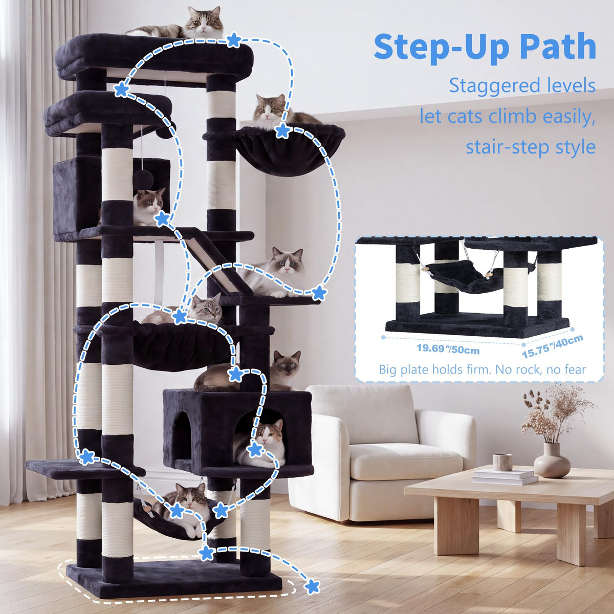 71-Inch-Tall Cat Tree with 2 Perches A96288
