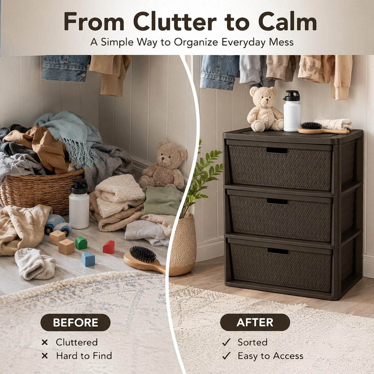 Brown 3 Drawer Plastic Storage Organizer N3190