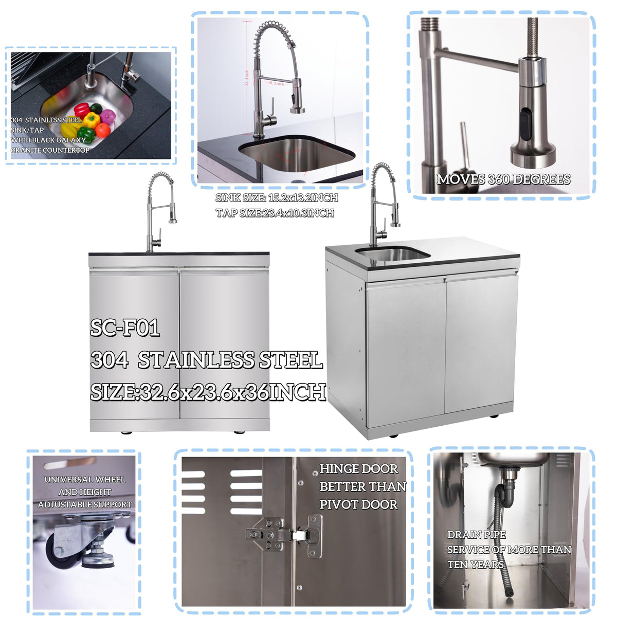 98 Inches 4-Burner Propane Stainless Steel Outdoor Kitchen Island with Refrigerator and Sink X97863